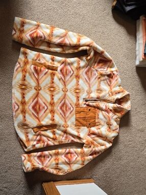 Womens Cozy Aztec Print Pullover with Chest Pocket - Cream & Rust